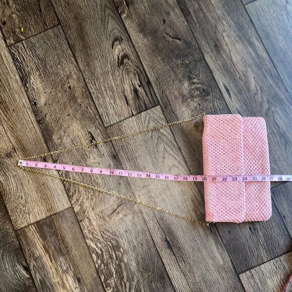 Bamboo Woven Pink Rectangle Fold Over Crossbody Bag - Picture 12 of 13